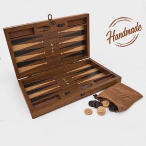 19.3” Personalized Natural Walnut Backgammon Set – Custom Wooden Board Game