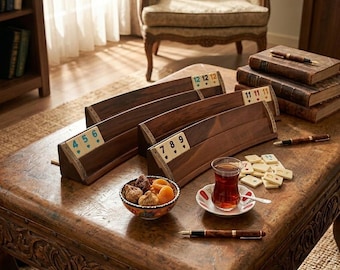 Elliptische massief notenhouten rummikubset – luxe handgemaakt