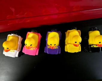 New Colors!! Rubber Ducks in a truck .. (Set of 5 asst. colors) Rubber Duck drivers. Happiness is being Ducked. bath toy.