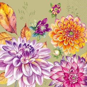 Servetten met bloemen - lunchformaat - set van 3 - servetten van knipselpapier - knutselpapier - chinoiserie-servetten met dahliabloemen