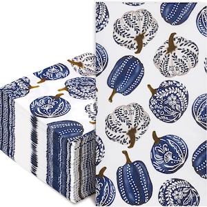 Blaue und weiße Kürbis Servietten - Gästehandtuch - 3er Set - Decoupage Papierservietten - Basteltuch - Chinoiserie Papierservietten