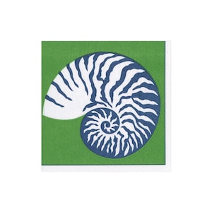 Servilletas de conchas marinas azules y verdes - tamaño cóctel - juego de 3 - servilletas de papel con decoupage costero - papel de seda para manualidades - concha de nautilus chinoiserie