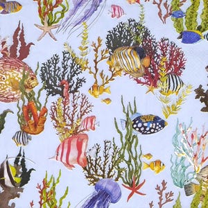 Servilletas Sea Life - tamaño cóctel - juego de 3 - servilletas de papel con decoupage costero - papel de seda para manualidades - bajo el mar - conchas marinas