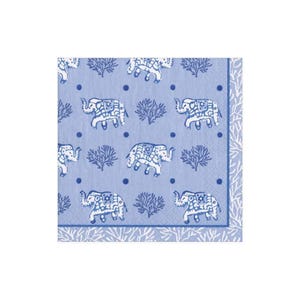 Servilletas de elefante azules y blancas - tamaño cóctel - juego de 3 - Servilletas de papel con diseño de elefante para decoupage - Papel de seda para manualidades - Servilletas azules y blancas