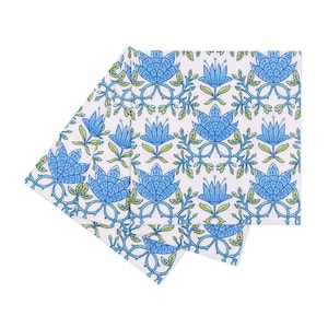 Blue and White Block Flower servetten - cocktailformaat - set van 3 - servetten decoupagepapier - knutselpapier - chinoiserieblok bloemen