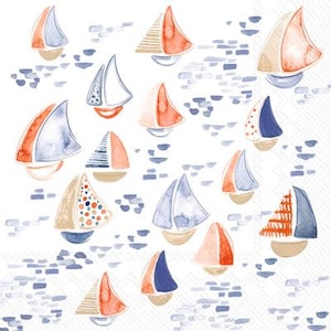 Zeilbootservetten - Nantucket - cocktailformaat - set van 3 - decoupagepapieren kustservetten - knutselpapier - chinoiserie-stijl kust