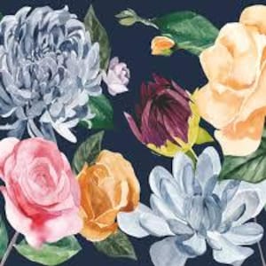 Marineblauwe bloemenservetten - cocktailformaat - set van 3 - servetten decoupagepapier - knutseldoekje - chinoiserie-bloemmotief