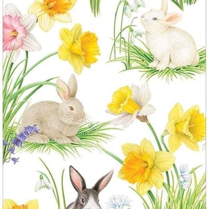 Servetten Bunnies and Daffodil - gastendoekjes - set van 3 - servetten van decoupagepapier - knutseldoekje - chinoiserie-bloemmotief