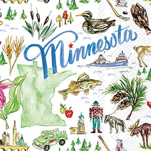Servilletas de Minnesota - Tamaño de toalla para invitados - Juego de 3 - Servilletas de papel para decoupage - Papel de seda para manualidades - Servilletas con motivos chinos y caprichosos del estado