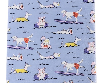 Servietten für Hunde - Cocktailgröße - 3er Set - Servietten für Decoupage Papier - Bastelgewebe - Hunde schwimmen und surfen - Servietten für Hundeliebhaber