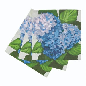 Blauwe papieren servetten met bloemenhortensia - cocktailformaat - set van 3 - chinoiserie-decoupage papieren servetten - knutselpapier
