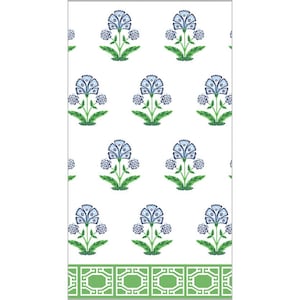 Bloemenservetten met blokprint - maat gastendoekje - set van 3 - servetten decoupagepapier - knutseldoekje - groene en blauwe chinoiserie-bloemen