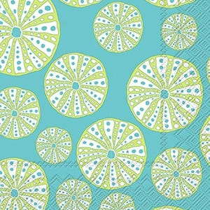 Servilletas de erizo de mar costero - tamaño cóctel - juego de 3 - servilletas de papel para decoupage costero - papel de seda para manualidades - conchas marinas