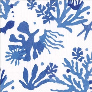 Blaue und weiße Matisse Coral Servietten - Cocktailgröße - 3er-Set - Küsten Decoupage Papierservietten - Bastelgewebe - Chinoiserie