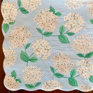 Serviettes en papier florales hortensias - format cocktail - lot de 3 - serviettes en papier pour découpage chinoiserie - mouchoirs en papier pour travaux manuels - bleu et blanc