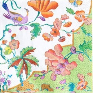 Chinoiserie Celadon-servetten - cocktailformaat - set van 3 - chinoiserie-decoupage papieren servetten - knutselpapier - zomerpaleis
