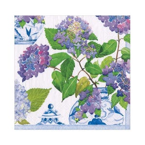 Chinoiserie papieren servetten met hortensia - cocktailformaat - set van 3 - papieren servetten decoupage chinoiserie - knutseldoekjes - gemberpotjes