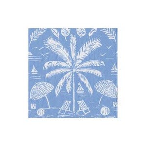 Servilletas azules y blancas con palmeras y sombrillas - tamaño cóctel - juego de 3 - servilletas de papel con decoupage costero - papel tisú para manualidades