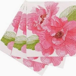 Papieren servetten Pink Peony bloemen - cocktailformaat - set van 3 - chinoiserie-decoupage papieren servetten - knutselpapier