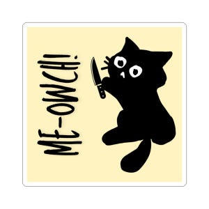 Cat Holding Knife Sticker Meowch - Kiss-Cut Stickers, Funny Cat Decal, Laptop Decal, Water Bottle Sticker, Cat Lover Gift, Vinyl Sticker