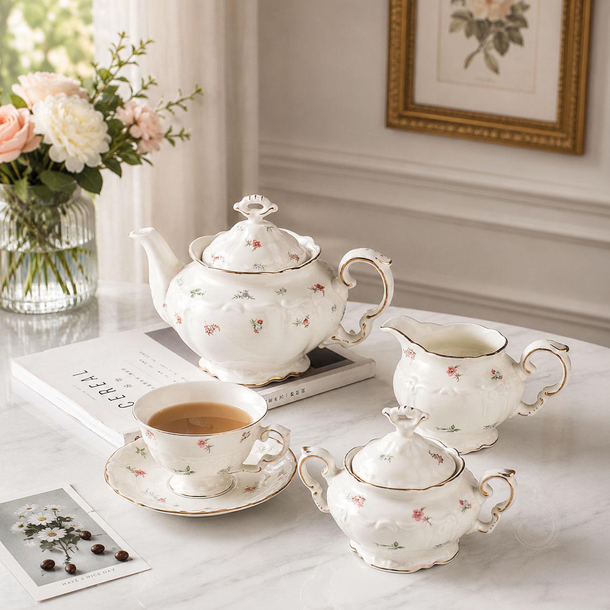 Catholic Tea Set French Floral Ceramic Tea Set, Vintage Coffee Set, Pastoral Cream Tea ...