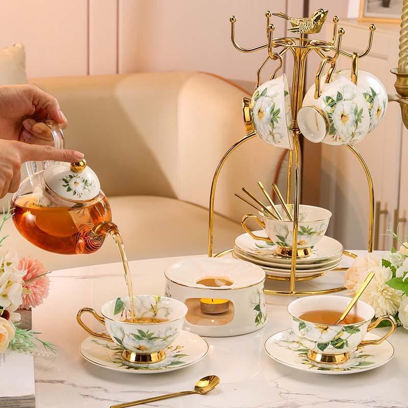 Catholic Tea Set Pastoral Style Ceramic Tea Set, Candle Heater Flower Teapot, Afternoon ...