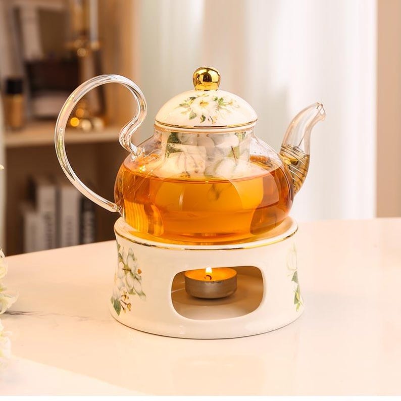 Catholic Tea Set Pastoral Style Ceramic Tea Set, Candle Heater Flower Teapot, Afternoon ...