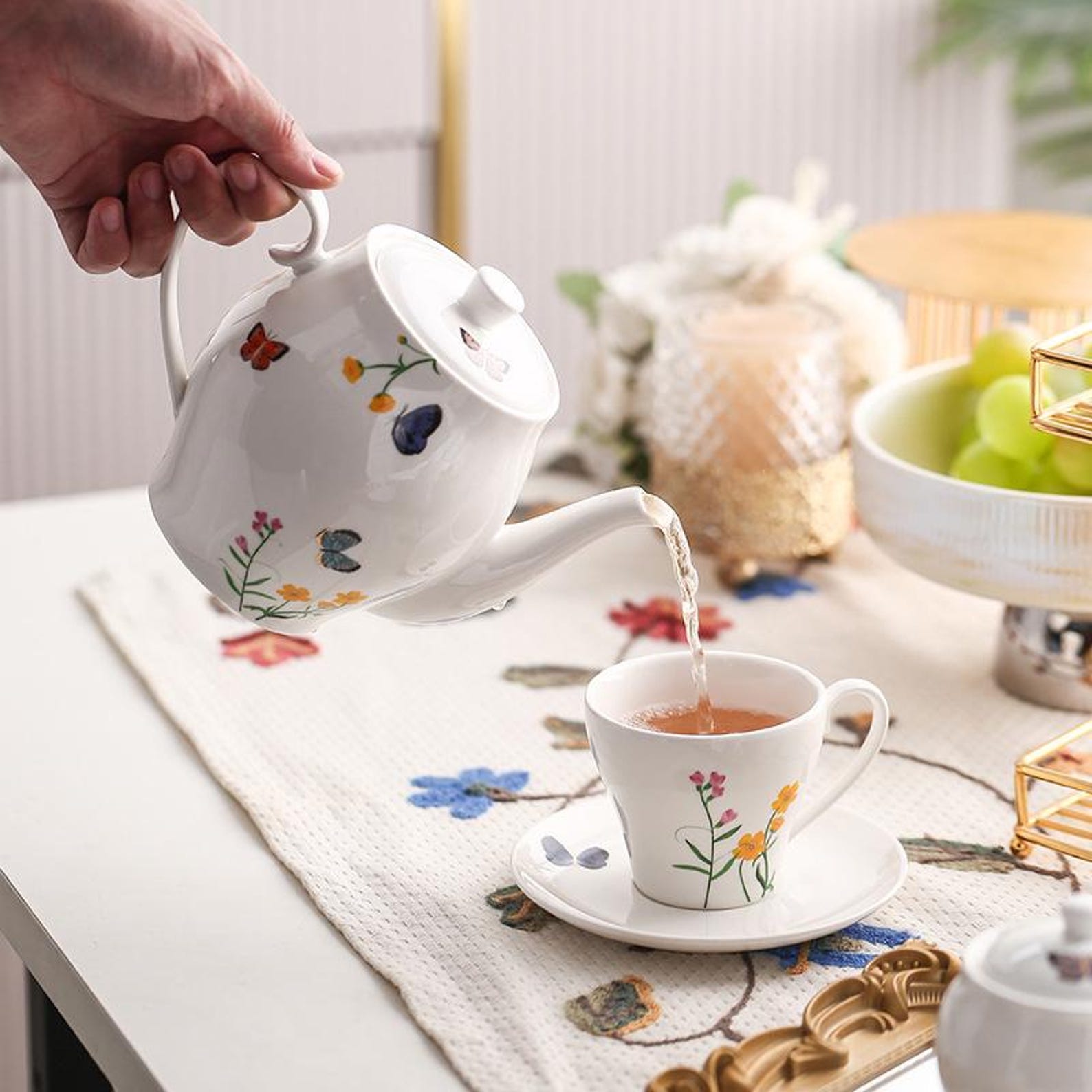 Pastoral Style Ceramic Tea Set, Butterfly Coffee Set, Afternoon Tea Set ...