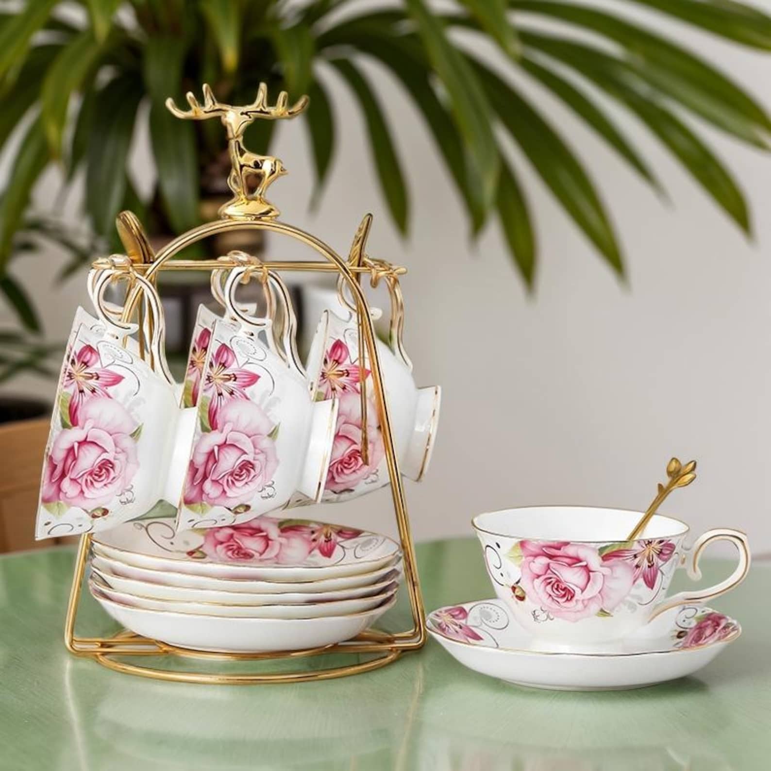 Full Retro Tea Set Pink Floral Ceramic Tea Set, Teapot Tea Set, European Afternoon Tea Set ...