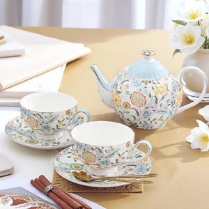 Daisy Ceramic Tea Set, Flower Teapot Set, Pastoral Afternoon Tea Set, Coffee Set, Ceramic Coffee Cups Saucers, Custom Tea Set, Birthday Gift