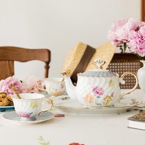 Floral Retro Ceramic Tea Set, Pastoral Porcelain Tea Set, Teapot Set, Coffee Cup Tableware Set, Afternoon Tea Set, Coffee Set, New Year Gift