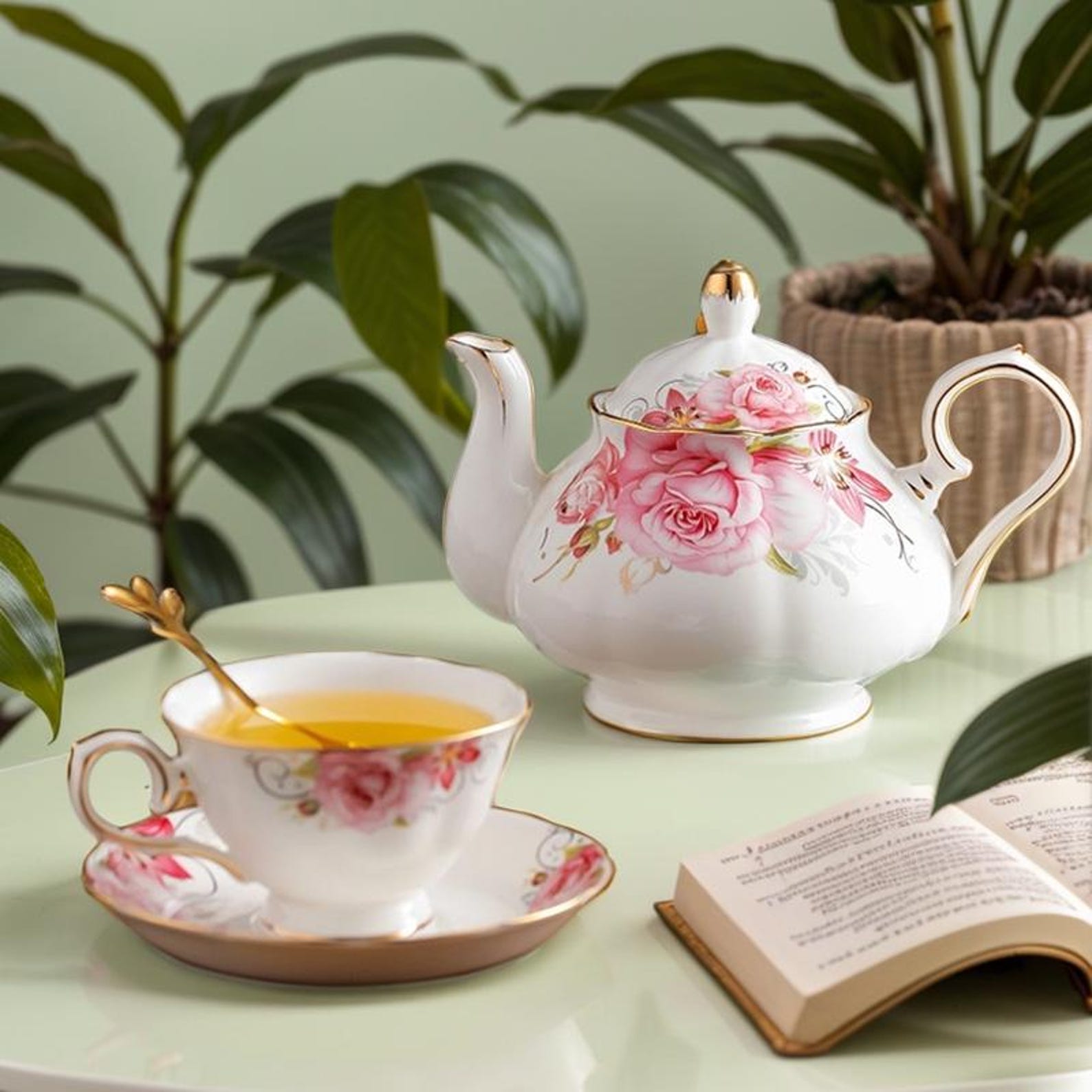 Full Retro Tea Set Pink Floral Ceramic Tea Set, Teapot Tea Set, European Afternoon Tea Set ...