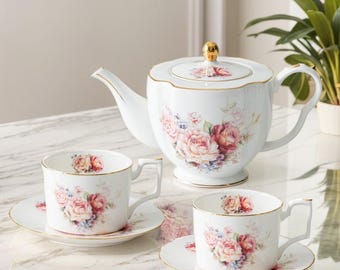 Flower Ceramic Tea Set, Flower Teapot, Exquisite Afternoon Tea Set, European Ceramic Coffee Set, Teapot Tea Set,Coffee Cup Set,New Year Gift