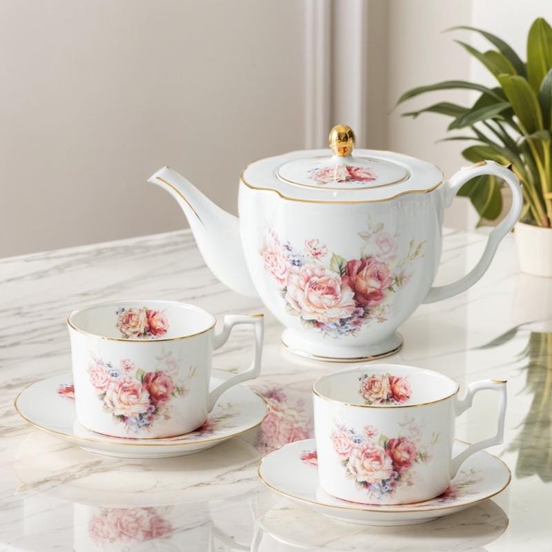 Pretty Tea Set Flower Ceramic Tea Set, Flower Teapot, Exquisite Afternoon Tea Set ...
