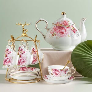 Pink Floral Ceramic Tea Set, Teapot Tea Set, European Afternoon Tea Set, Coffee Set, Retro Tea Set, Coffee Cups And Saucers, New Year Gifts