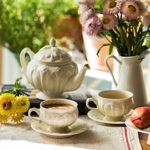 Embossed Ceramic Tea Set, Palace Afternoon Tea, Retro Tea Set, Ceramic Coffee Set, Teapot With Cups Saucers, Coffee Pot Set, Birthday Gift