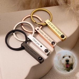 Photo Projection Keychain, Custom Photo Keychain, Memorial Picture Keychain Projection Keyring,Photo Jewelry Engraved Keychain for Women Men