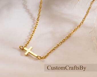 14K Gold Cross Necklace,Dainty Gold Cross Necklace,Minimalist Christian Jewelry,Baptism Gift,Christmas Gift for Women,Meaningful Daily Wear