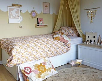 Blumen Einzelbett Bettwäsche Set Bettwäsche Retro siebziger Jahre bedruckte Kissenbezüge Bettwäsche Bio-Baumwolle Mädchen Blumenmuster mit Spannbettlaken