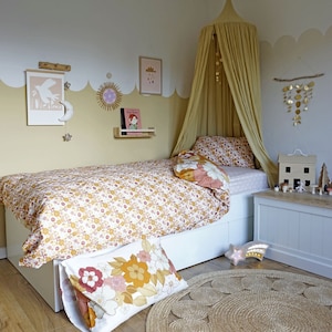 Einzelbett Bettwäsche Set Bettwäsche Retro siebziger Jahre gedruckt Kissenbezüge Bettwäsche Bio-Baumwolle Mädchen Blumenmuster mit Spannbettlaken