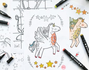 3 Colouring Pages Digital Download pdf Unicorn Coloring Pages colouring sheets