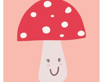 Happy Toadstool poster in Pink