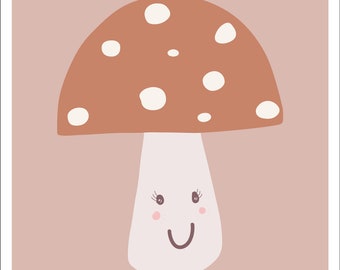 Happy Toadstool poster in Muted Tones