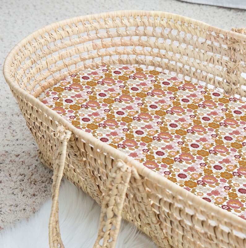 Fitted Sheet for Moses Basket 1977 Floral Design Col Peaches Etsy