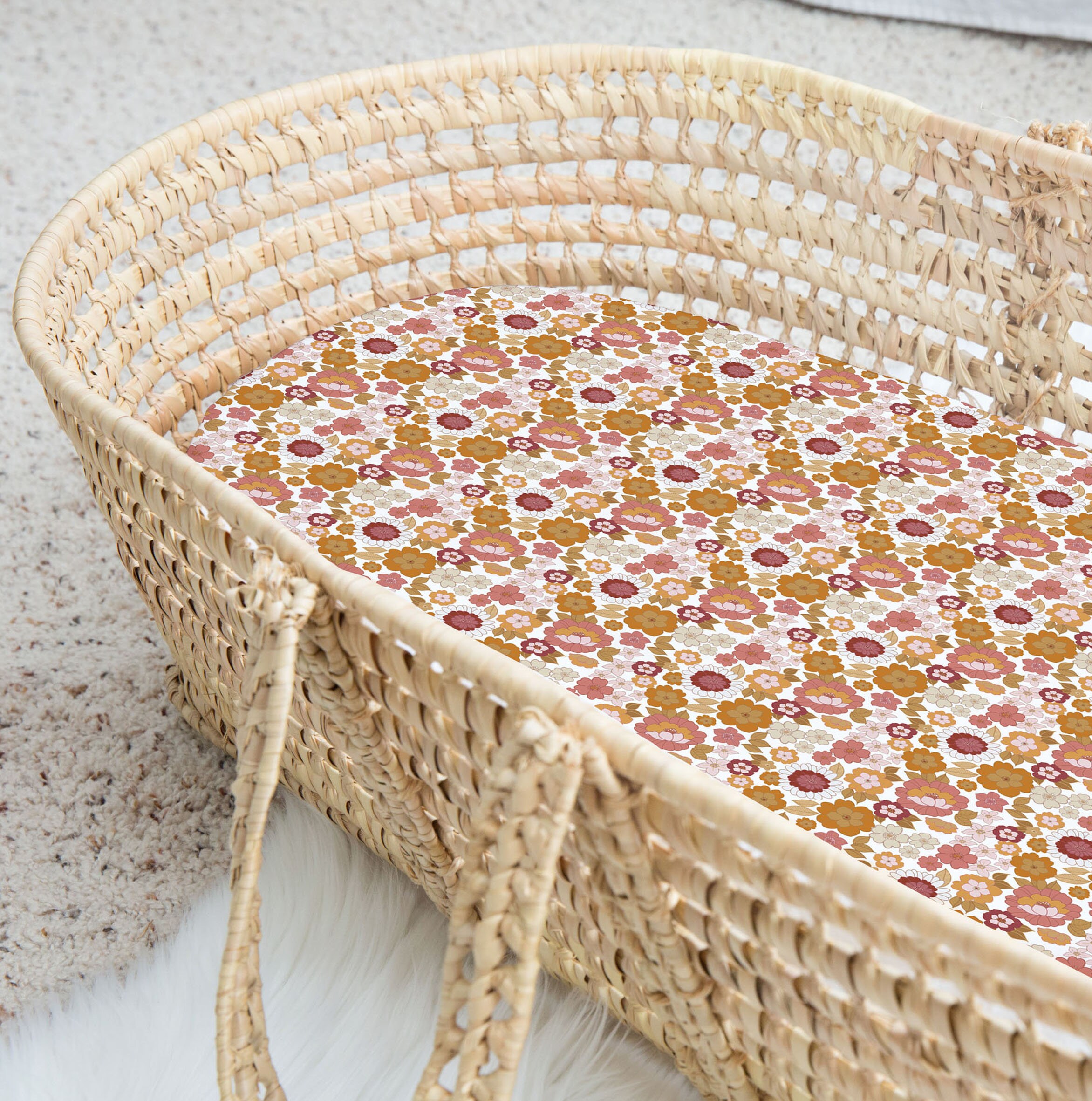 Fitted Sheet for Moses Basket 1977 Floral Design Col Peaches Etsy