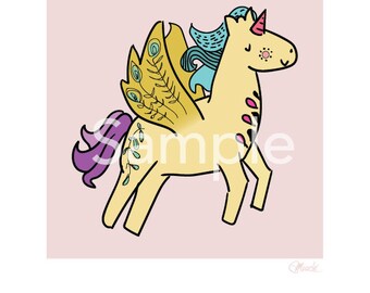 Unicorn Doodle Poster Kids Room Illustration