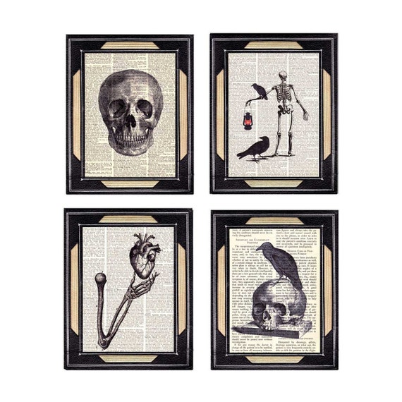 Skull And Cross Bones Print Vintage Dictionary Page Wall Art Picture Skeleton