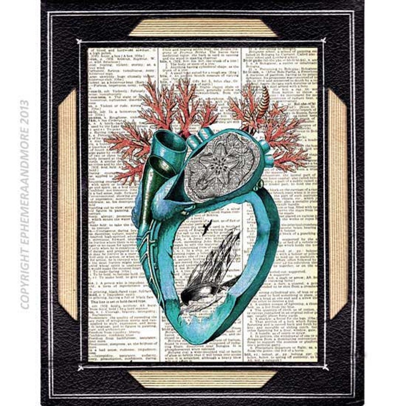 Original ART Print DICTIONARY ANTIQUE BOOK PAGE Blue Bird Love Key Book Art