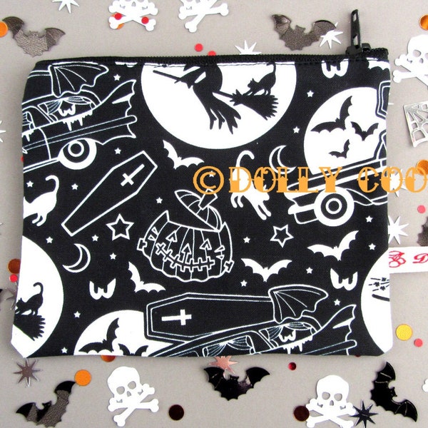 Haunted Hearse Zipper Pouch by Dolly Cool - Coffin - Witch - Moon - Halloween - Horror - Self Designed Fabric Occult Dark Arts Bats