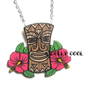 Tiki Necklace: Pink Hibiscus, Rockabilly Style